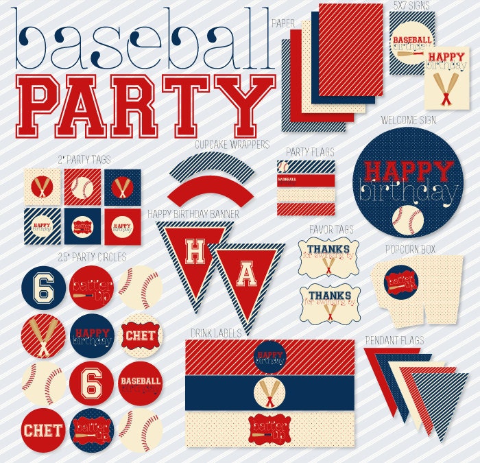 Vintage Baseball Party PRINTABLE Birthday Full Party by Love The Day