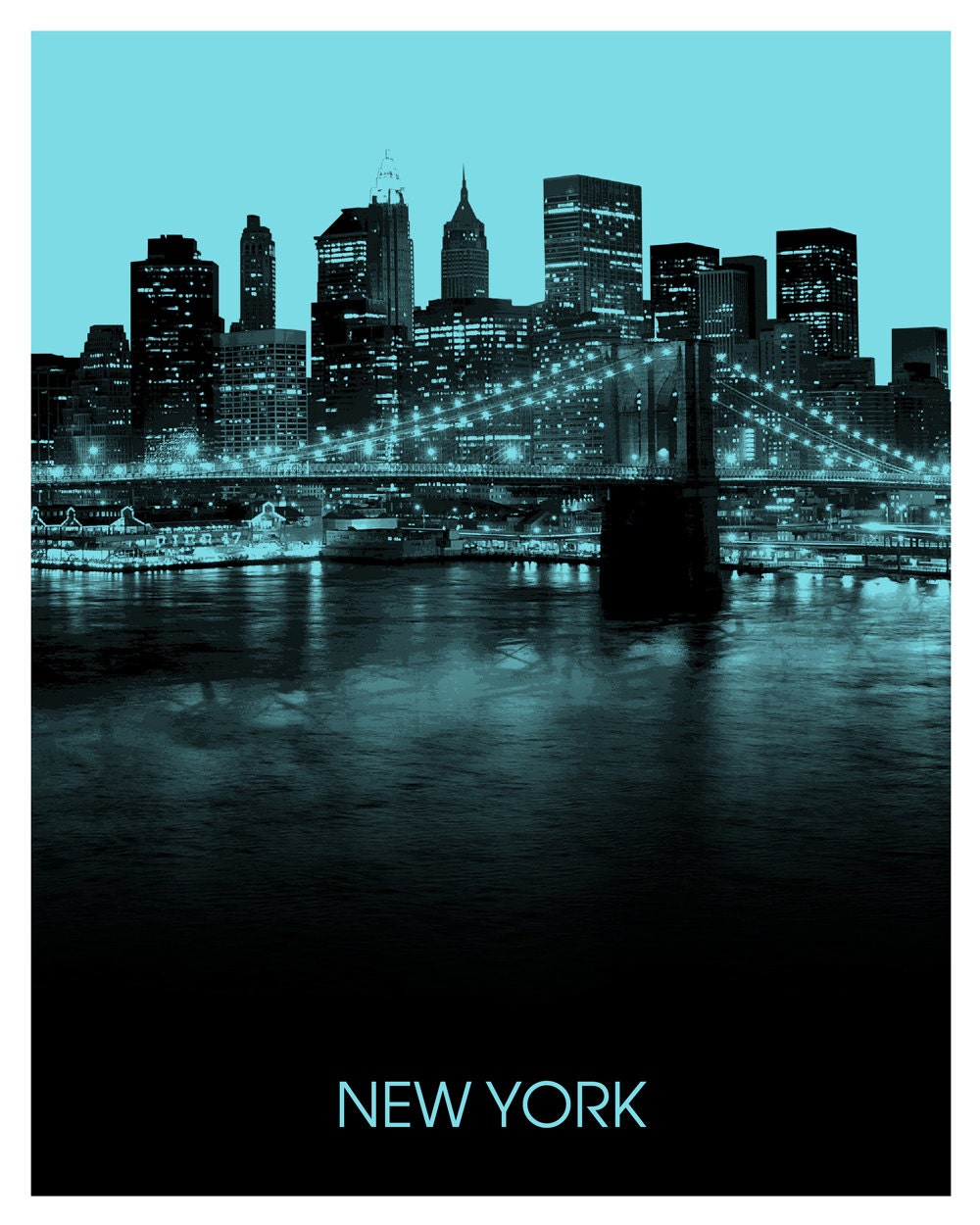 New York Pop Poster Print in Black on Blue (8x10)