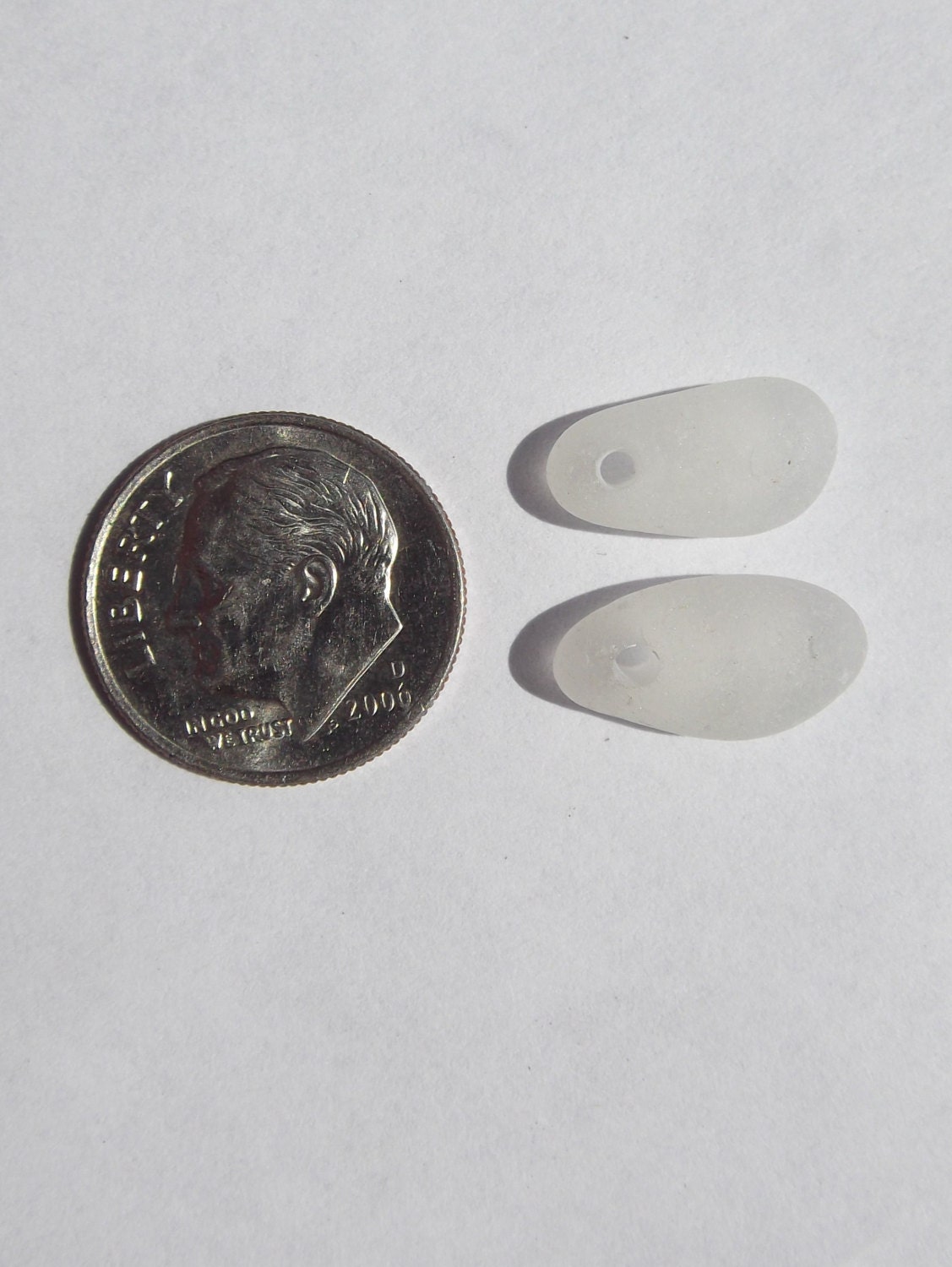 Two White Top Drilled Seaglass Pieces