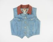 Vintage Denim Vest, Size Medium, Detachable Collar, Flannel, Grunge, 90's Clothing, Tumblr,