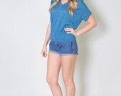 Vintage Teal Top 80s Nubby V-neck Knit Blouse Shirt S M