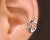 925 Anchor RIGHT - Sterling Sliver ear cuff earring jewelry - non pierced earcuff clip navy 011013
