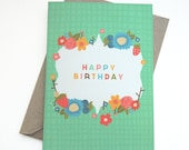 Happy Birthday Floral Card - Cute floral illustrated greetings card / Typography / Floral / Feminine