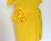 Yellow ruffle dress with attach belt, jersey fabric, handmade to order, ships out in 3 days