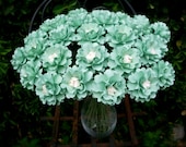 Table Decor - The Oriental Poppy  -  Handmade Paper Flower - Mint Green and Cream - Set of 20 - Stems Included