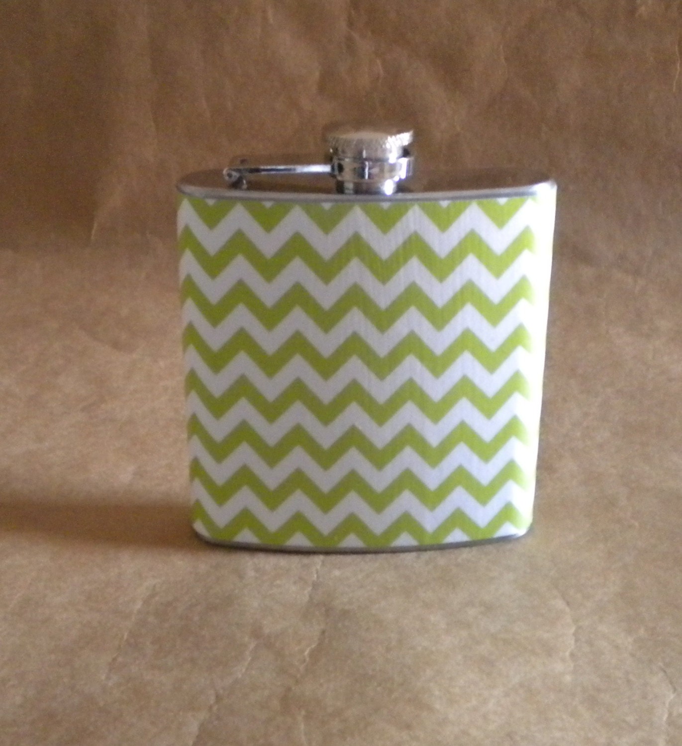 Bachelorette Party Green and White Chevron Print 6 ounce Bridesmaid Gift Flask KR2D 6422