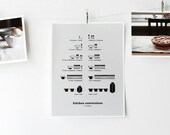 Light Gray Kitchen Conversions Art Print - Kitchen Art - Kitchen Posters - Black and White Home Decor - 8.5 x 11