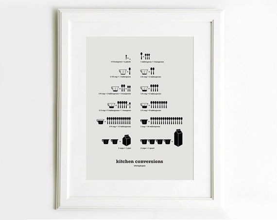 Kitchen Conversion Chart Art Poster - Kitchen Art - Kitchen Posters - Light Gray 13x19