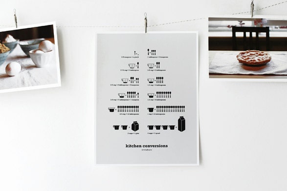 Light Gray Kitchen Conversions Art Print - Kitchen Art - Kitchen Posters - Black and White Home Decor - 8.5 x 11