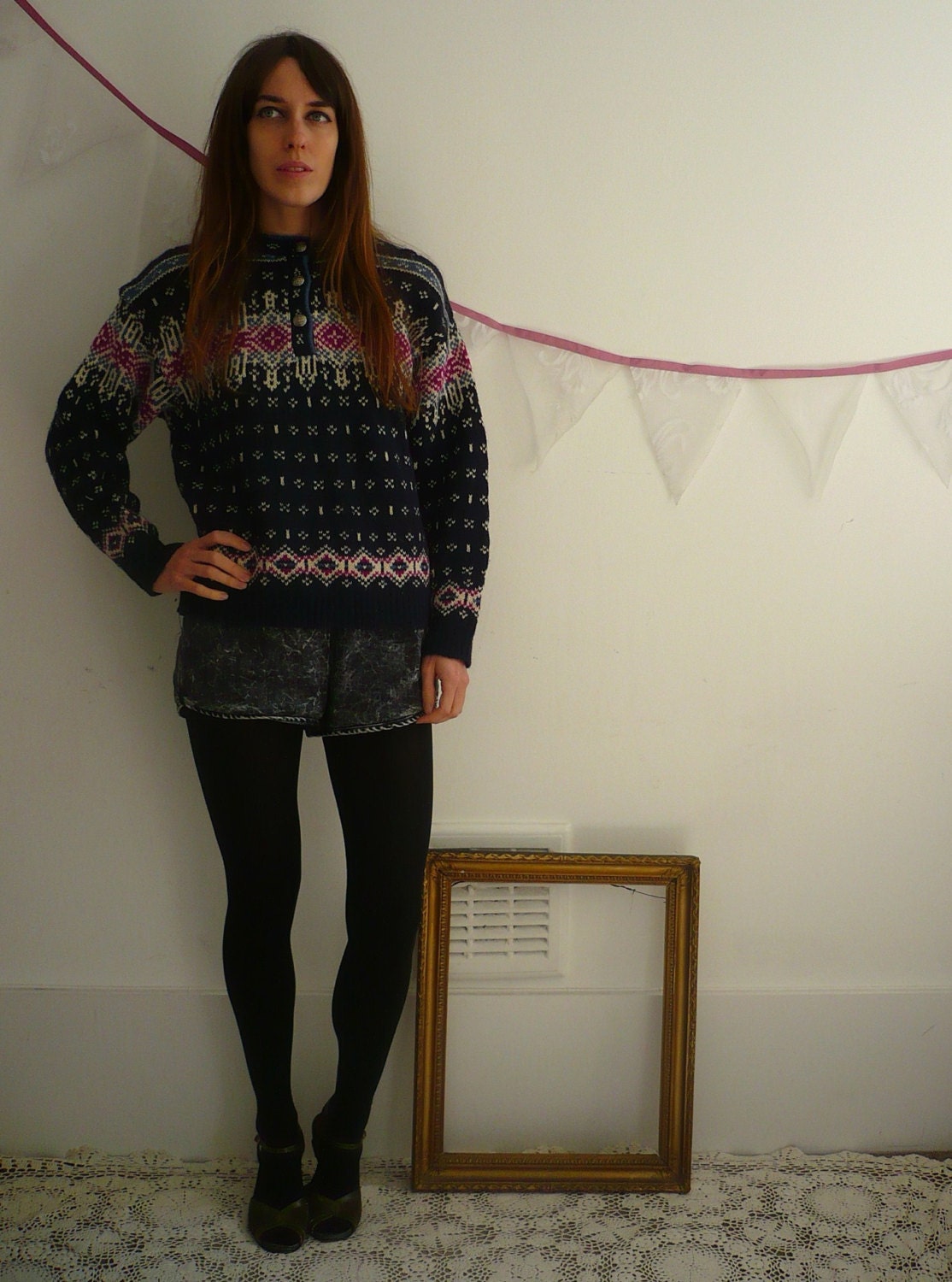 Vintage Nordic Knitted Retro Jumper Size Medium