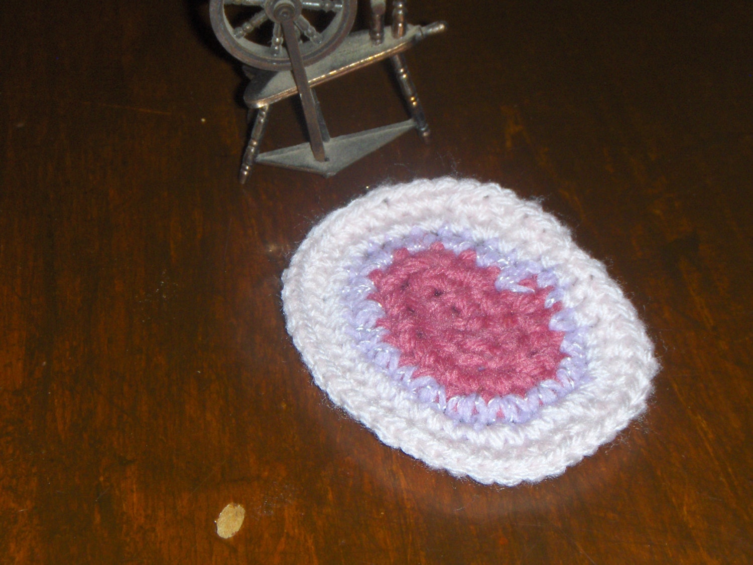 Mini Doll House Crocheted Oval Rug in salmon, lavender, pink. baby girl dolls minitatures. ooak handmade