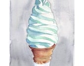 5x7 Vanilla Ice Cream Cone Illustration Watercolor Painting - Kids Room Art - Children Art - 5x7 Print