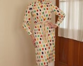 DESIGNER Early 1960's Mid Century Op Art Print Hourglass Cotton Day Dress w/ Belt by Fred Rothschild of California - Mod - Size M to L