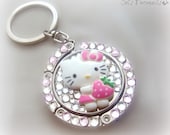 Strawberry keychain Swarovski purse hook bag charm, kawaii kitty, teen girls accessory