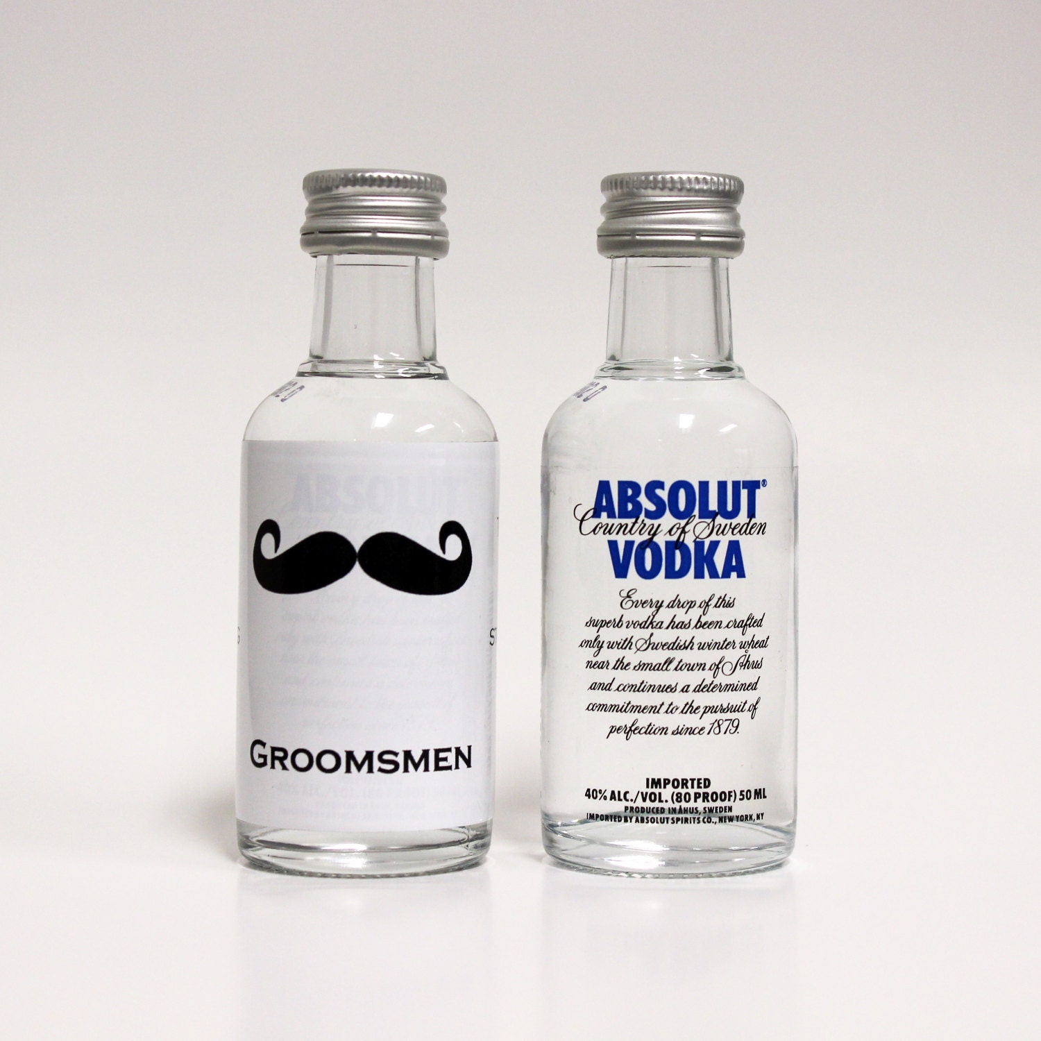 25 Custom Absolut Vodka Mini Bottle Labels Wedding Favors Thank You Mustache Bachelor Party Best Man Usher Groom Groomsmen Gifts