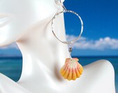 Sunrise shell Kauai silver hoops Hawaiian jewelry earrings