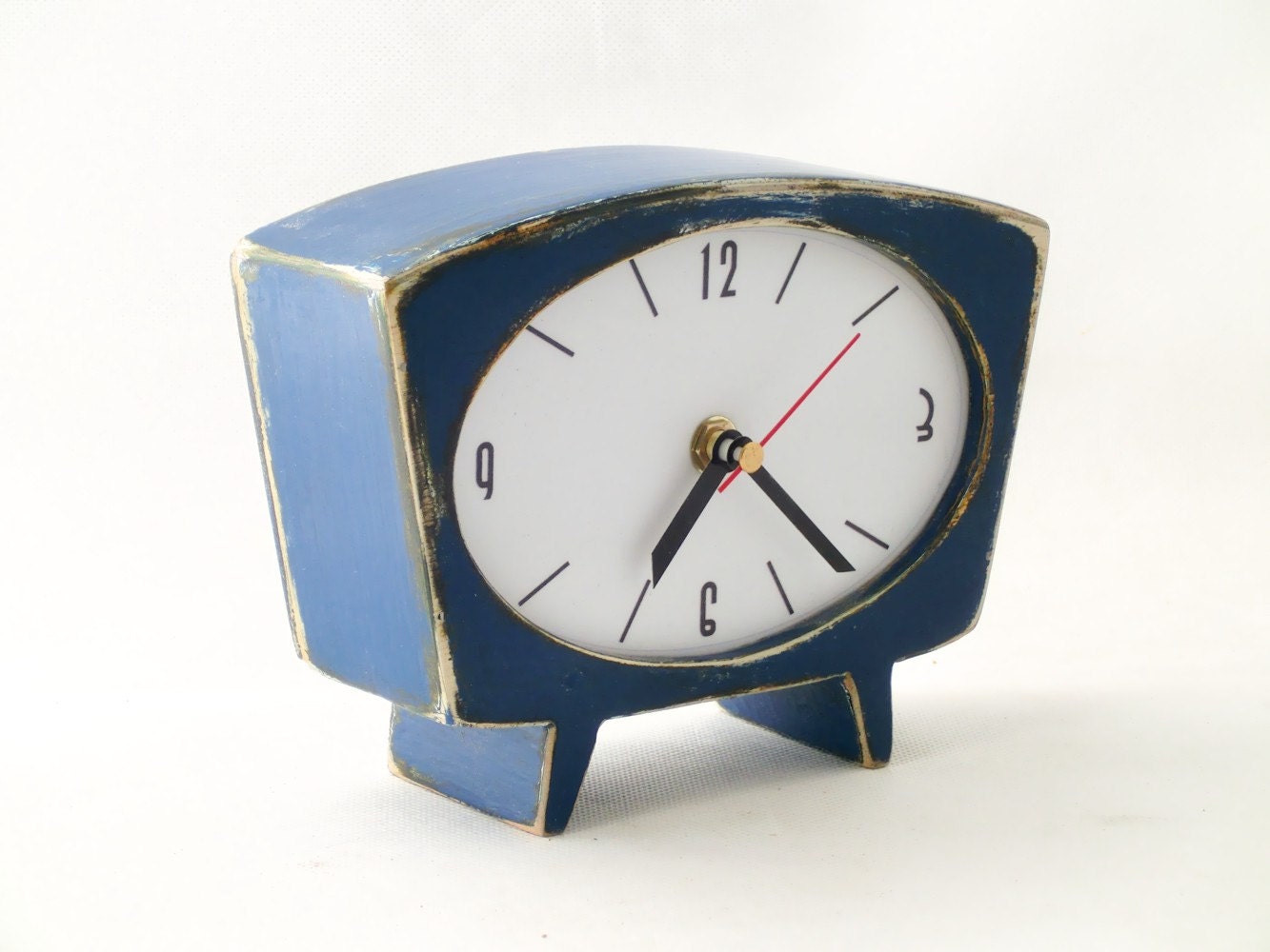 Wooden Clock blue   - vintage 60s style