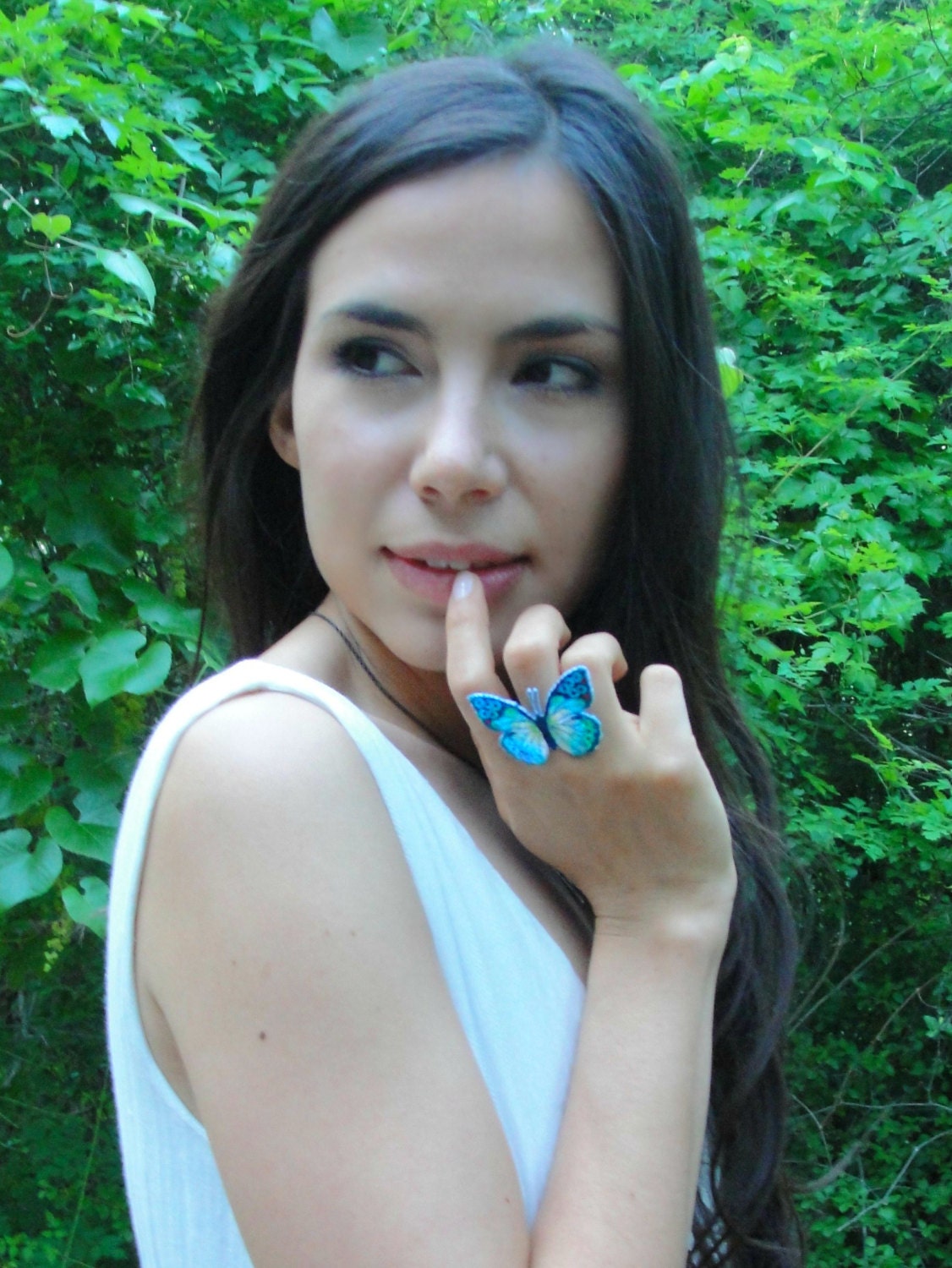 Woodland butterfly ring on adjustable silver-plated band