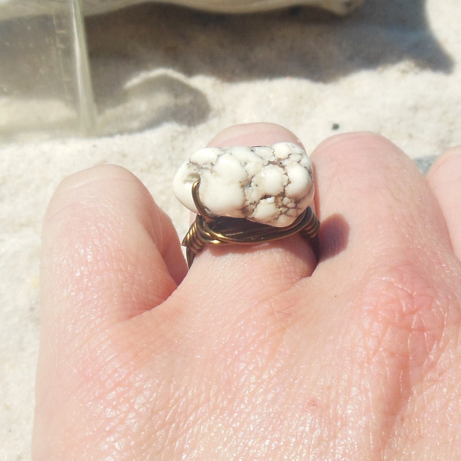 white howlite stone wire wrapped ring