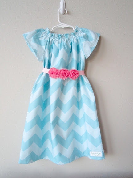 Chevron Craze Angel Dress in Aqua on Light Blue