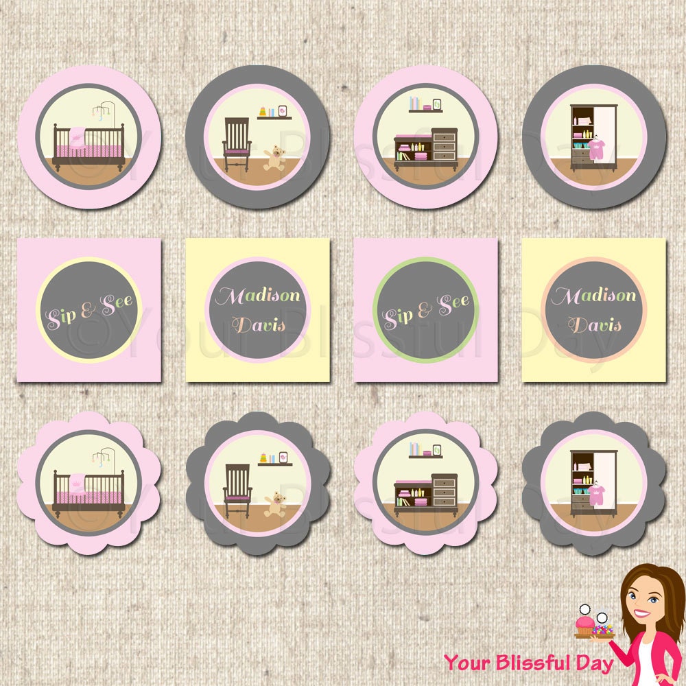 PRINTABLE Personalized Sip & See Baby Girl Party Circles Il_170x135