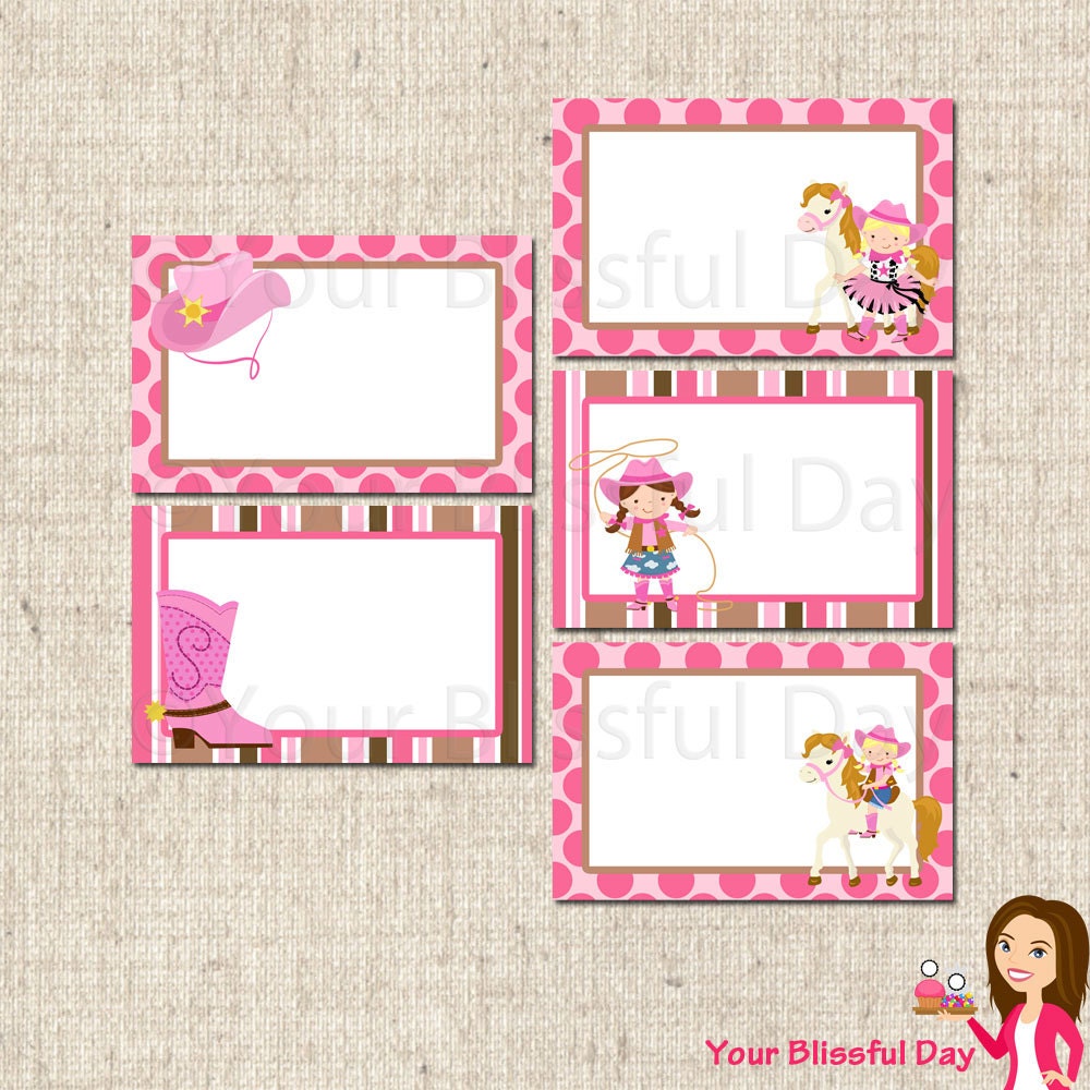 PRINTABLE Pink Cowgirl Label Tents (Character of your choice) Il_170x135