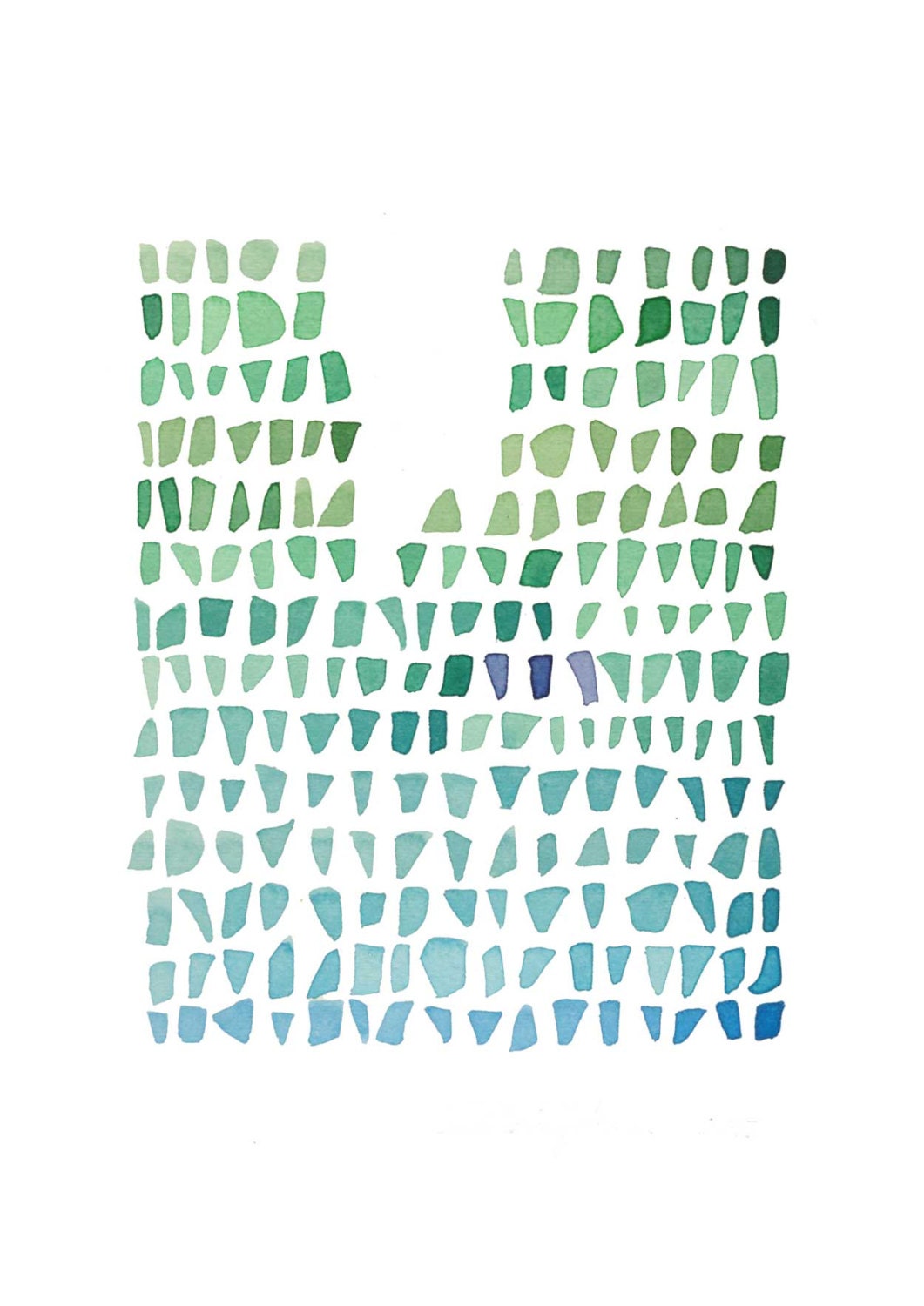 Aqua Sea Glass Fine art print from Watercolor painting Seaglass Abstract painting green blue ombre seafoam