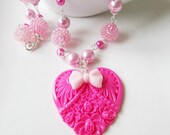 Heart necklace, jewelry, pendant, pink necklace, large heart, cute jewelry, girly necklace, romantic jewelry, girly