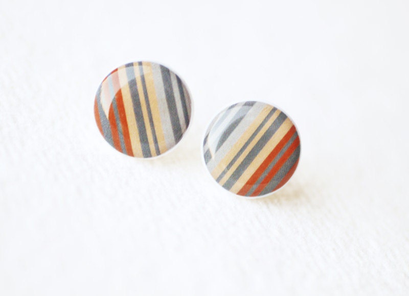 Brown Gray Stripes Stud Earrings