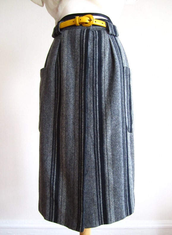Wool Striped Skirt in Black and Grey (S)