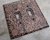 Wood Switch Plate Cover - Heart Swirls Pyrography