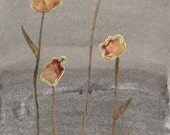 Modern Abstract Art Watercolor Painting Flowers Crimson Gold Gray Home Wall Decor - Free Shipping