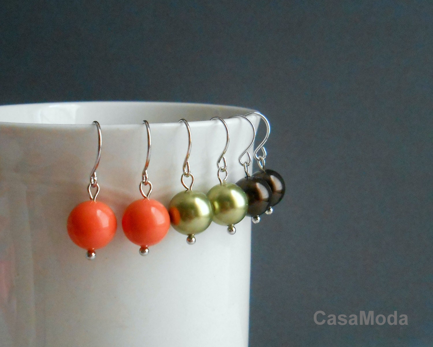 Coral Earrings In Silver With Coral Swarovski Crystal