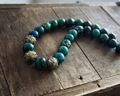 Chunky Turquoise Necklace, Gemstone and Brass Necklace