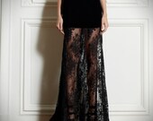 Floor length Crepe and lace high waist skirt, slightly Mermaid silhouette see through, pencil and Aline, high quality , High fashion