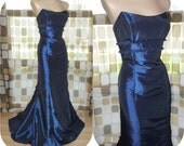 Vintage 90s BADGLEY MISCHKA Strapless Mermaid Ball Gown 8 Navy Formal Dress