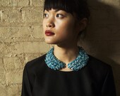 Peter Pan Collar Necklace, Copper with  Blue Roses - The Lucky Collar in Blue (As Seen In Lucky Magazine, September 2012)