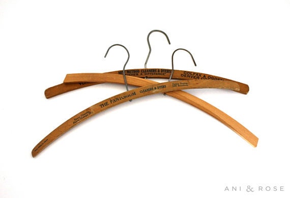 Vintage Set of 3 Wooden DRY CLEANING Hangers