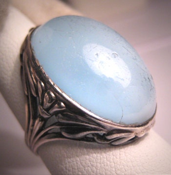 Antique Moonstone Ring Vintage Art Deco Filigree Silver