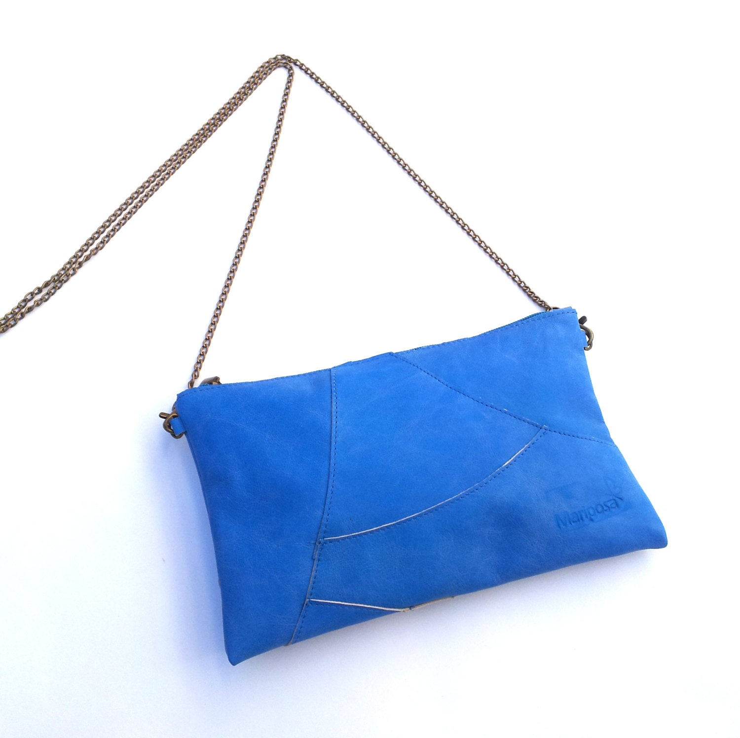 Blue leather purse, cosmetic pouch,  Women leather clutch ,blue wallet, leather makeup bag, leather purse