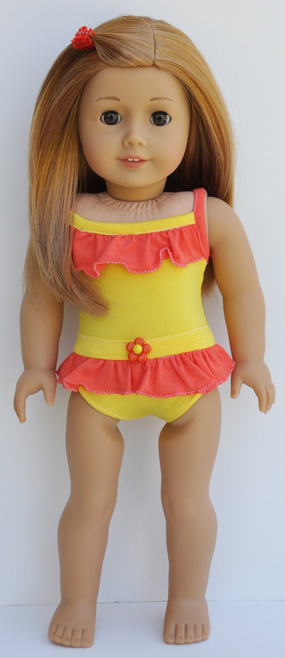 American Girl Bathing Suit and Coverup in Bright Orange and Yellow