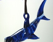 Blue Glass Hammer Head Shark Ornament, Suncatcher, Sealife Art Glass