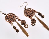 Hammered - Antique Copper - Beaded - Dangle - Boho - Earrings