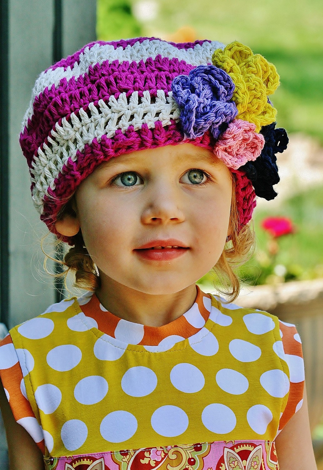 Girls Hat, crochet, Slouchy, Beret, Grape, Purple, Cream, Yellow, Pink, Handmade, Spring, Knit, Kids, Accessories