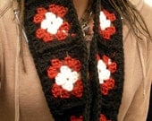 Black Red and White Square Style Circle Scarf or Neckwarmer