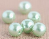 Czech Glass Faux Pearl Round Beads - Mint Green Chrysolite (6mm) x 6