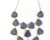 Handmade Statement porcelain necklace jewelry bib in beautiful satin blue glaze