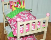 American Girl Doll Bed - Kanani Bunk Bed with Hawaiian Bedding - Fits American Girl Doll and 18 inch dolls