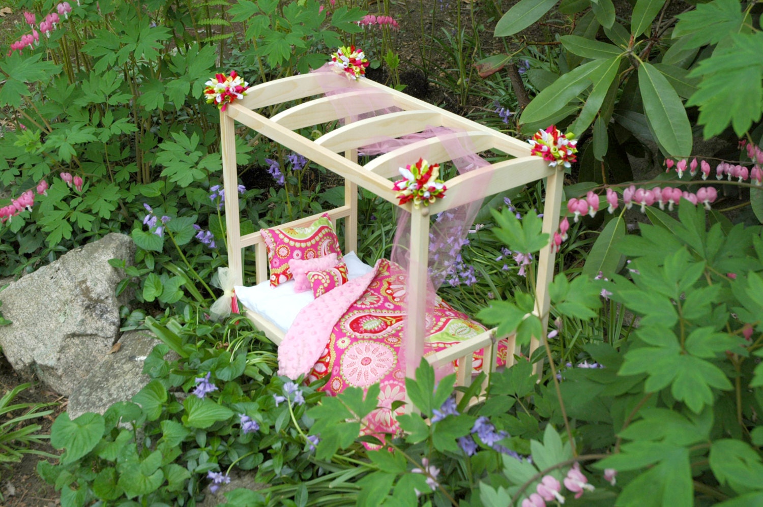 Doll Bed - Canopy Gypsy Bandana Doll Bed-Fits American Girl Dolls and 18 Inch Dolls