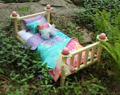 Doll Bed - Pretty Peonies - Fits American Girl Doll and 18 inch dolls